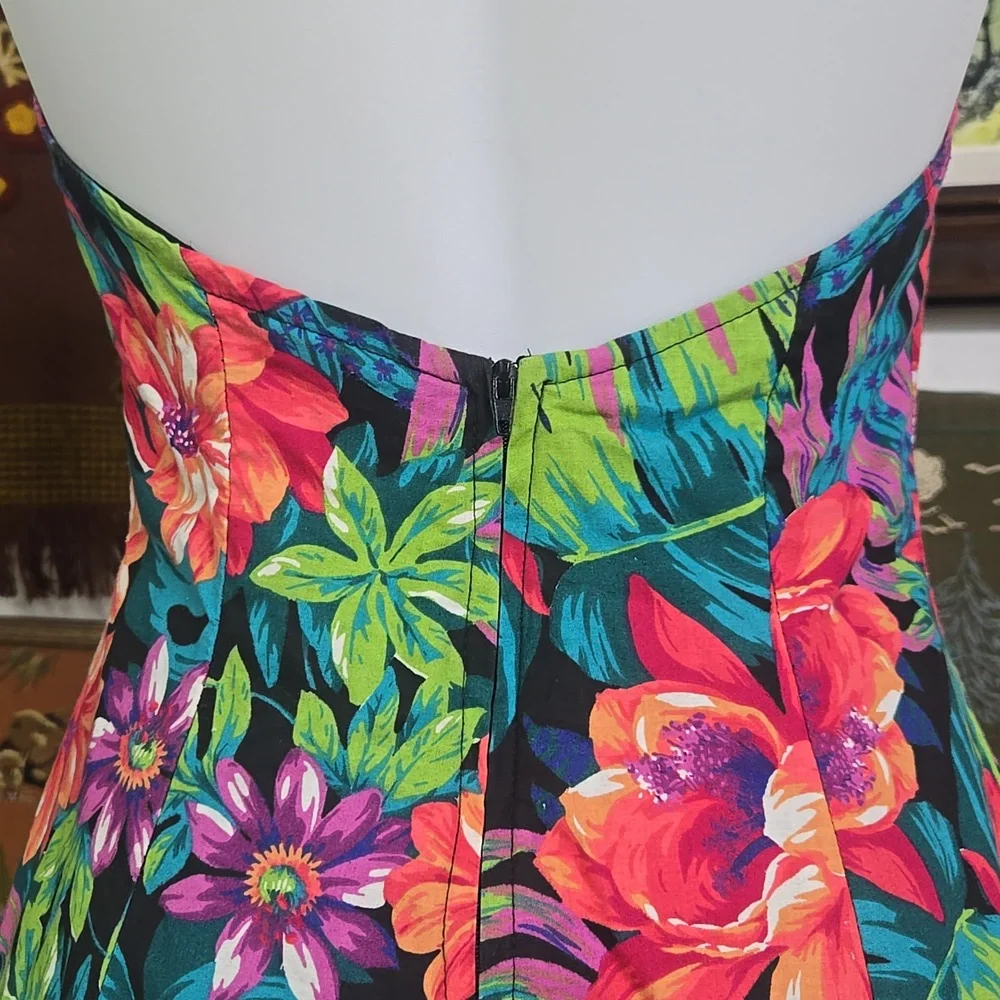 Cotton Halter Top Minidress Petticoat Exotic Plants Flowers Monstera Cactus - Picture 8 of 17